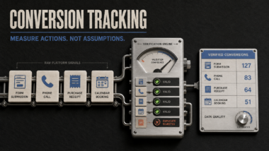Website actions passing through a conversion verification system and becoming reliable marketing performance data.